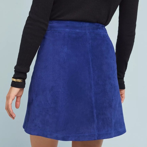 Anthropologie Button Front Suede Mini Skirt NWT $148 Size 10 - Picture 4 of 7